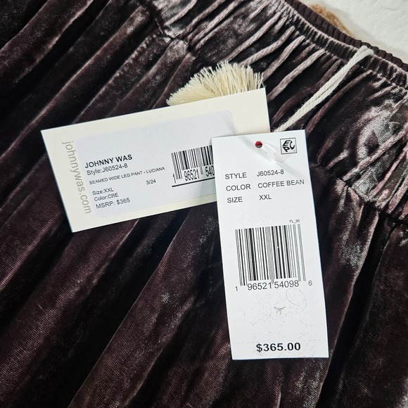 $365 NEW Johnny Was Velvet‎ Wide Leg Pant XXL Butterfly Embroidered Brown - Picture 9 of 16